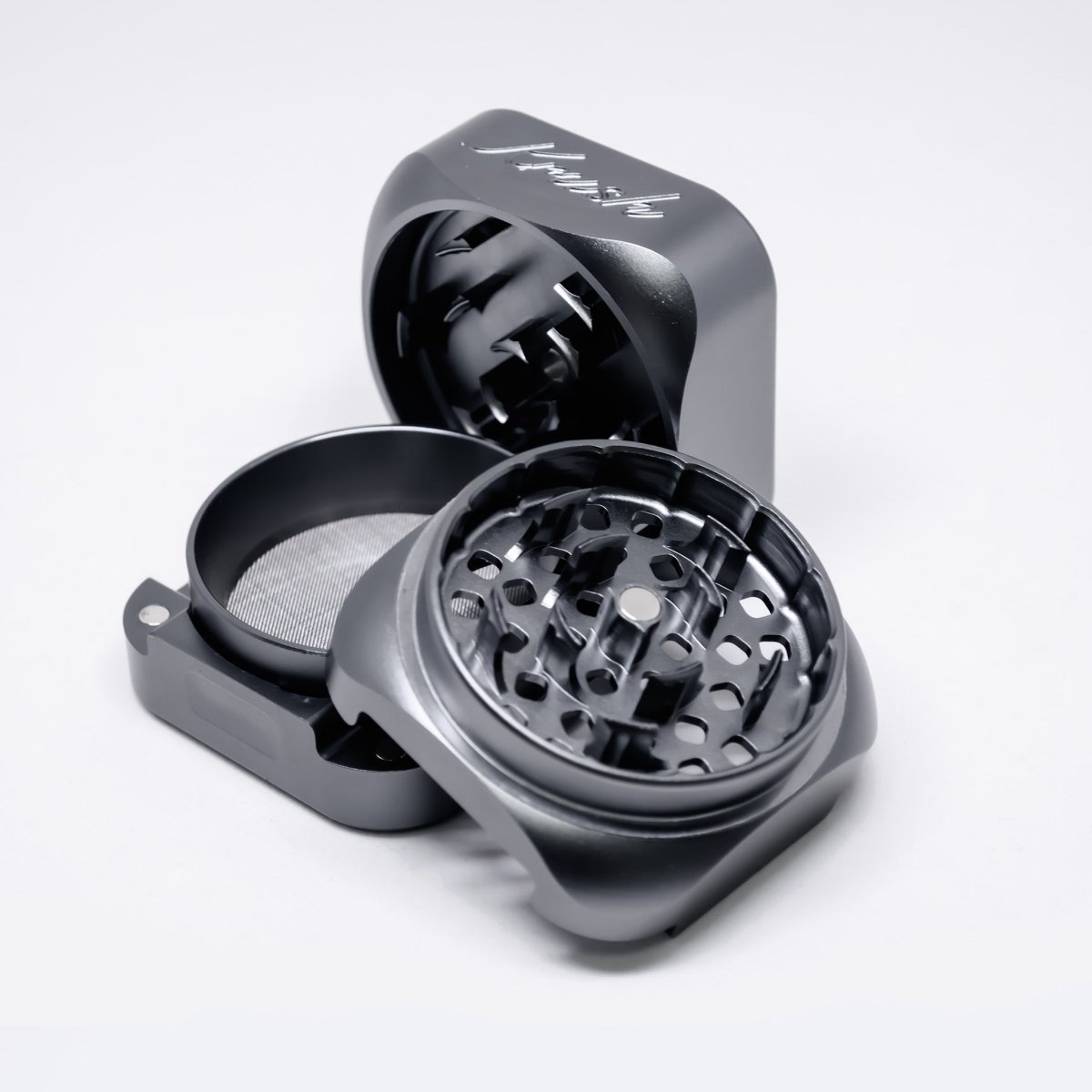 KRUSH 3.0 metall grinder, 3 deler – Fordampere (bakfra)